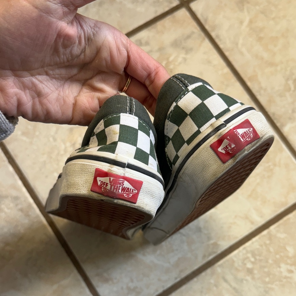 Vans Olive and White Checkered Slip-Ons - Picture 7 of 9